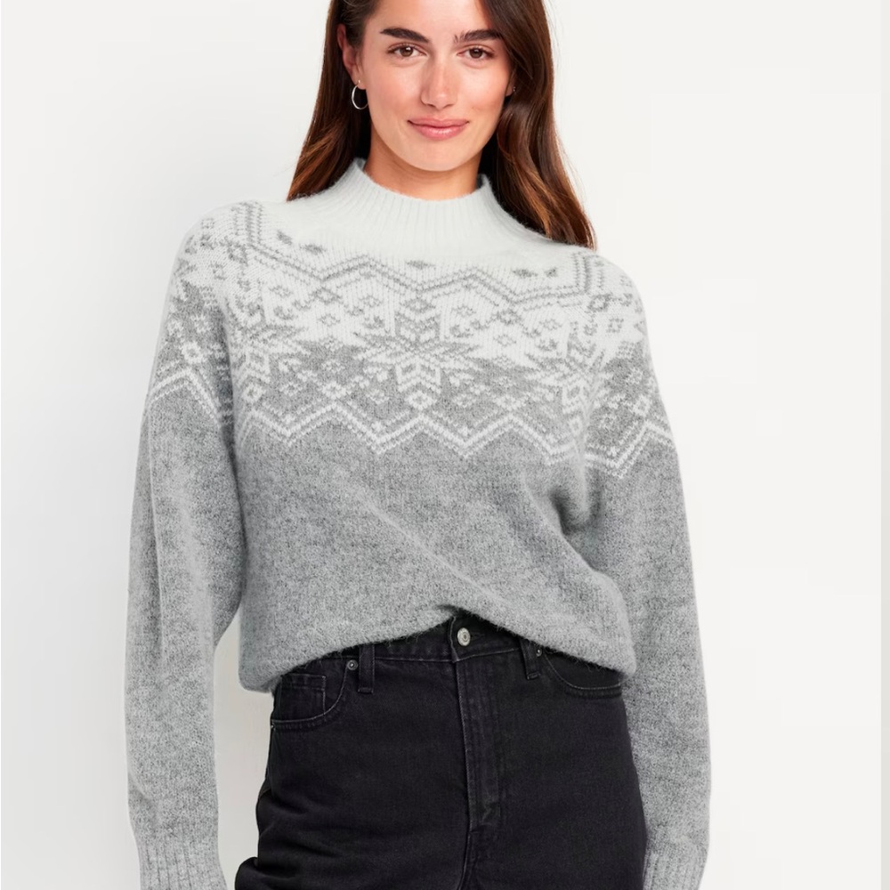 Snowflake Print Mock Neck Sweater